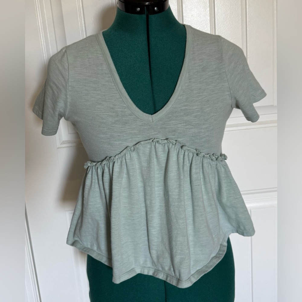 Sage Green V-Neck Peplum Crop Top
